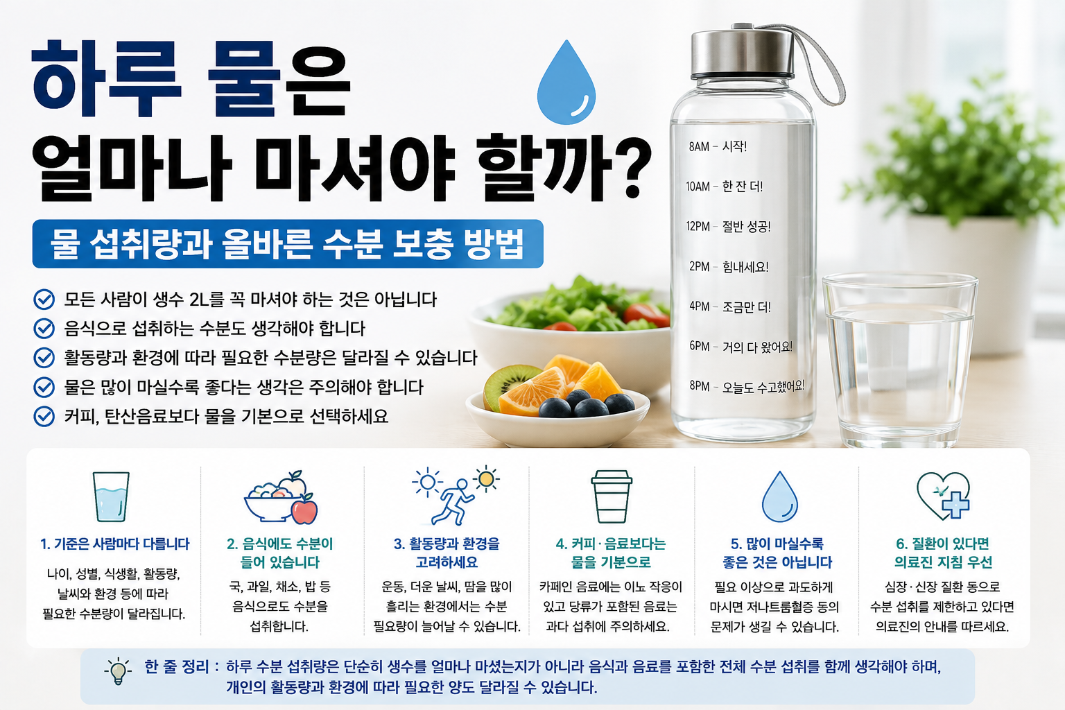 하루 물은 얼마나 마셔야 할까? 물 섭취량과 올바른 수분 보충 방법
